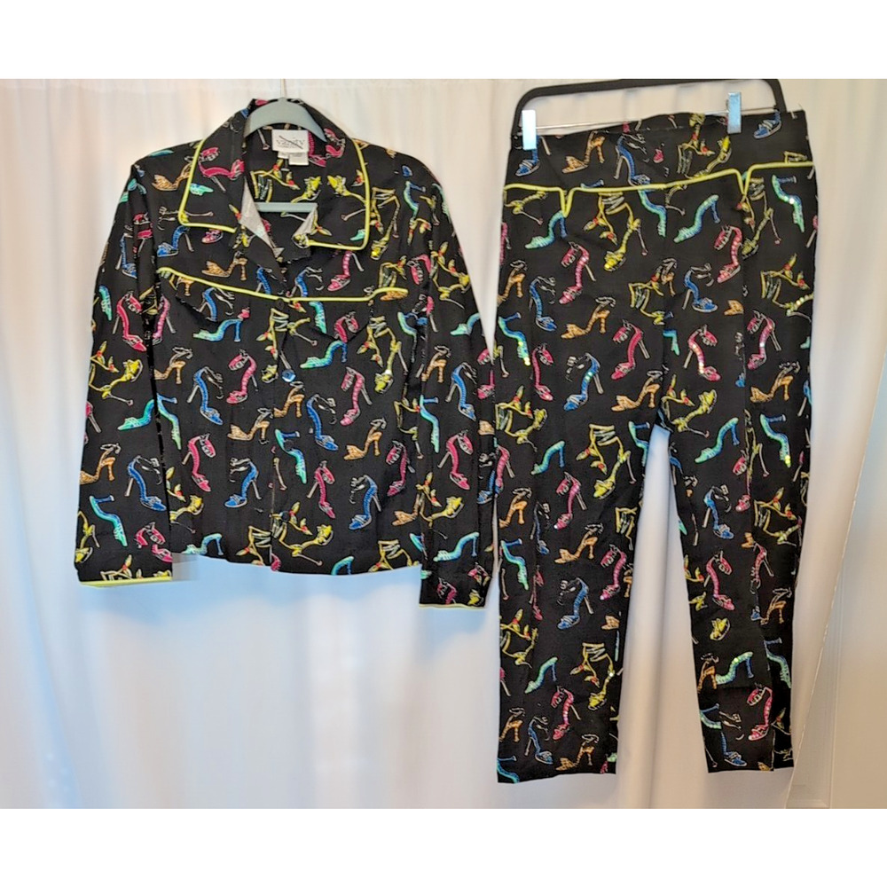 Vanity Collection VTG 90s sequin pants set XL jacket L high heels pockets! cute!